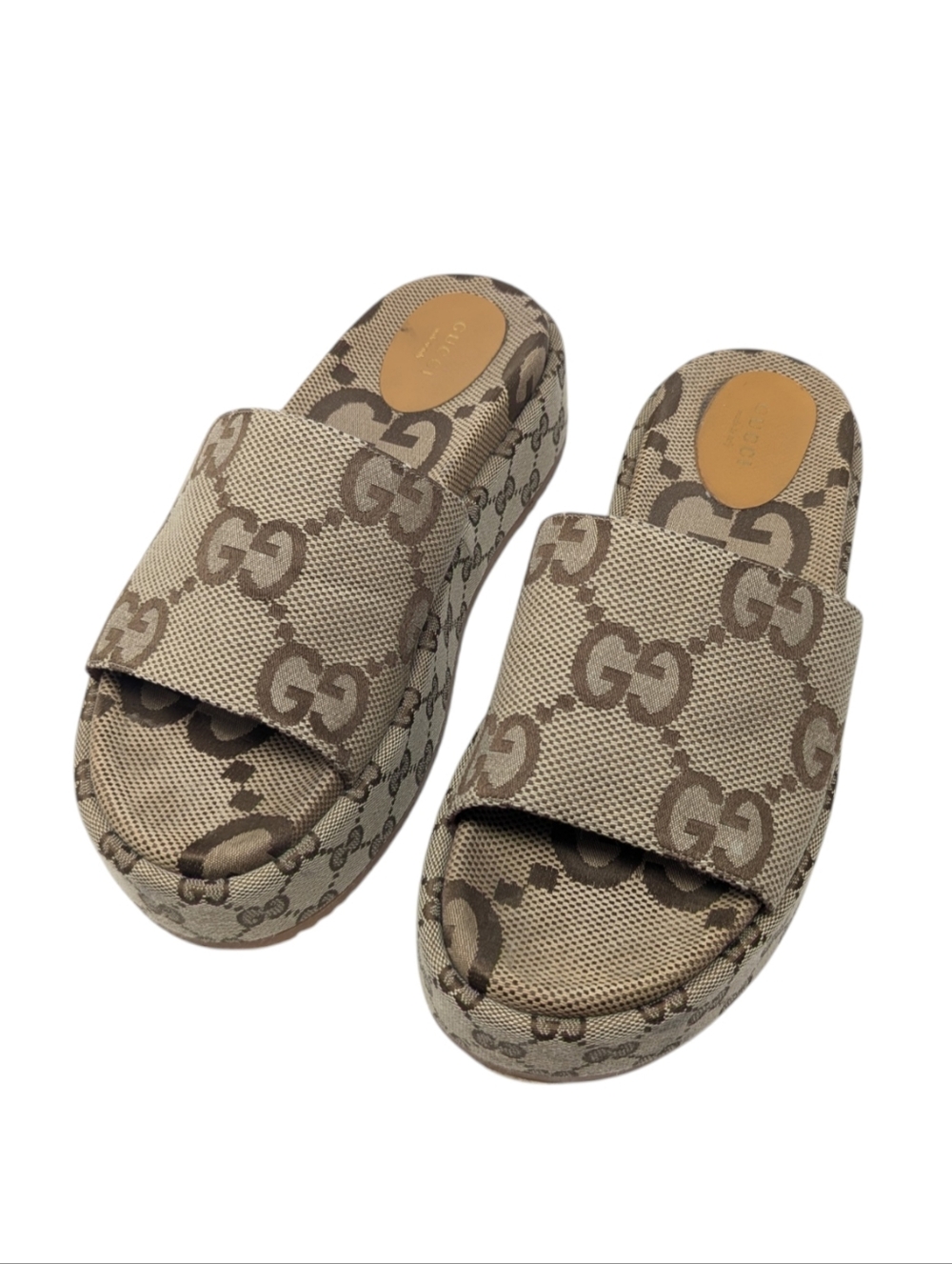 Gucci Angelina Monogram GG Slide Brown Beige Sandals Size EU 40